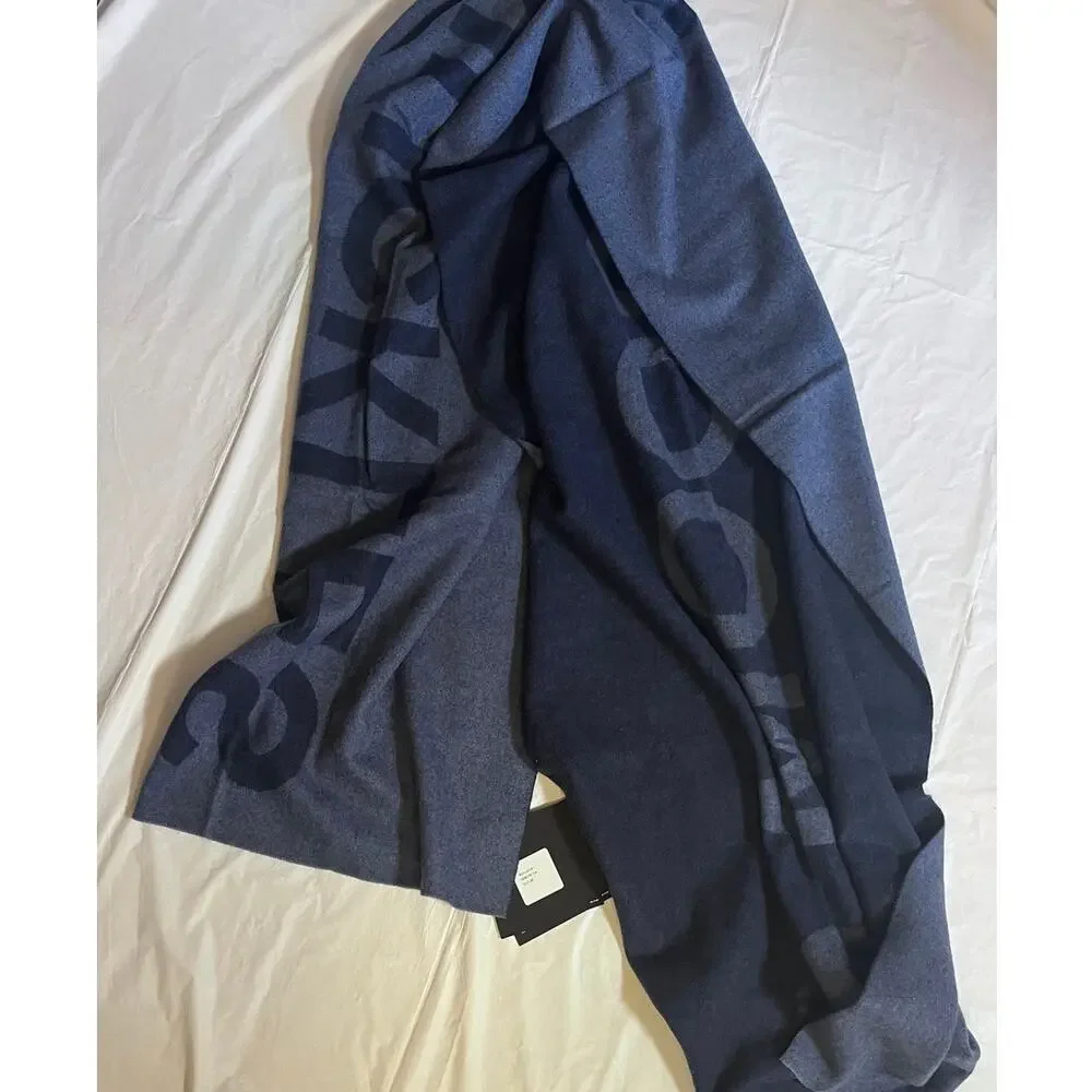 Moose Knuckles Logo Scarf - Wool Cashmere Blue/Grey Reversible Design - NWT